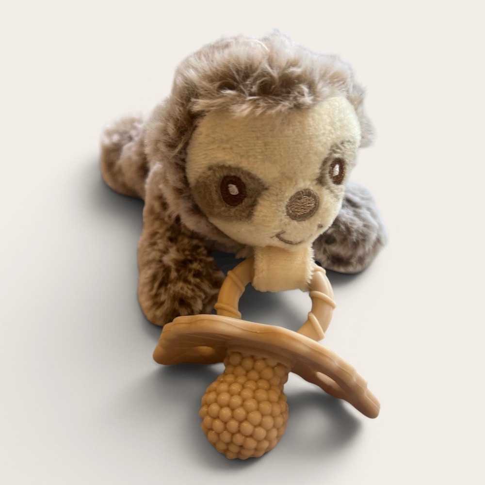 RaZbaby Sloth Plush Teether Lovey Neutral Brown Baby Toy Soft Comfort Toy